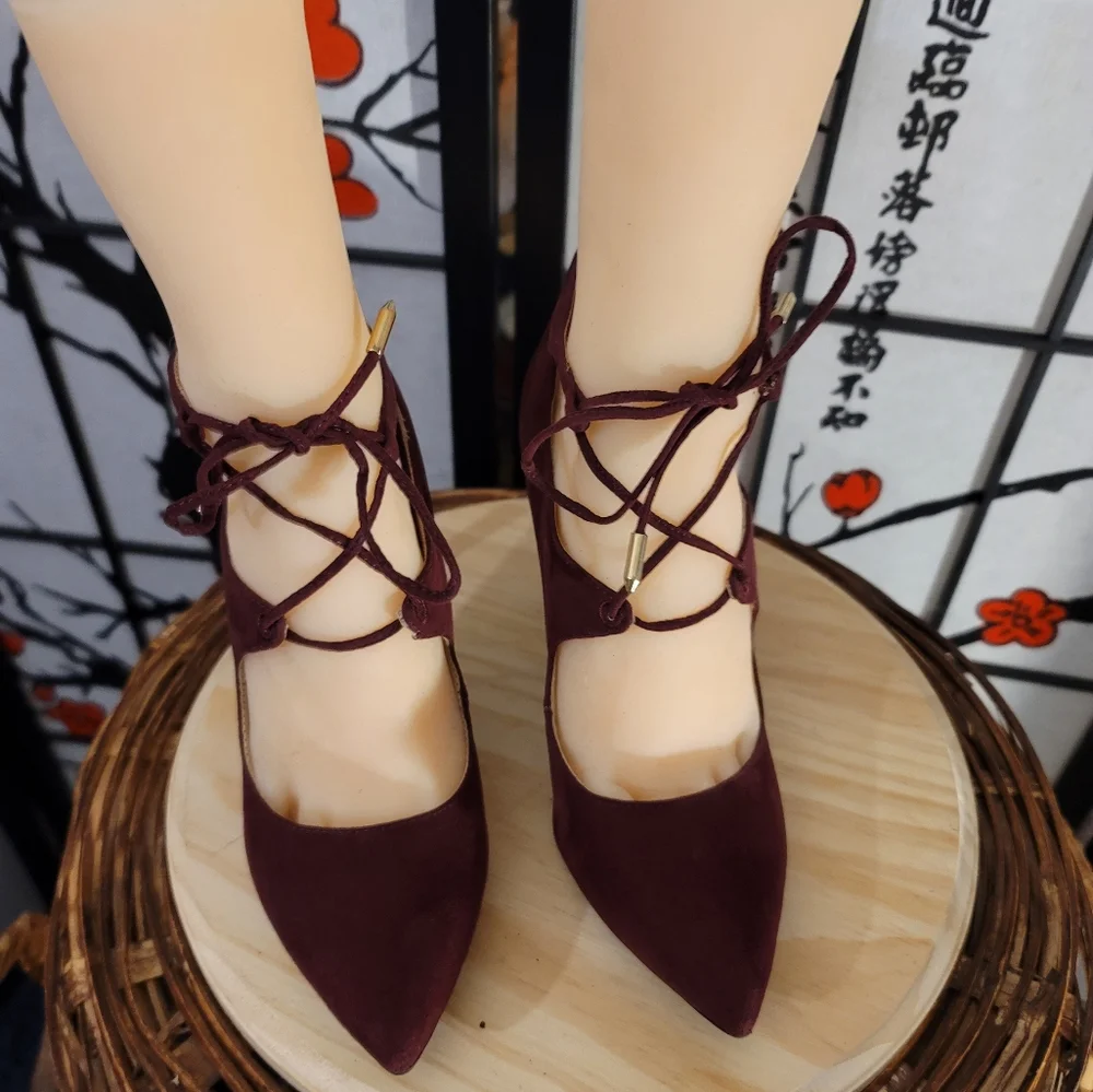 MARC FISCHER RICH BURGUNDY CUT OUT LACED TOP HEELS/SIZE 7 - Picture 2 of 9